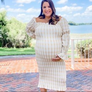 Style Struck Tan & White Plain Off The Shoulder Ruched Midi Dress